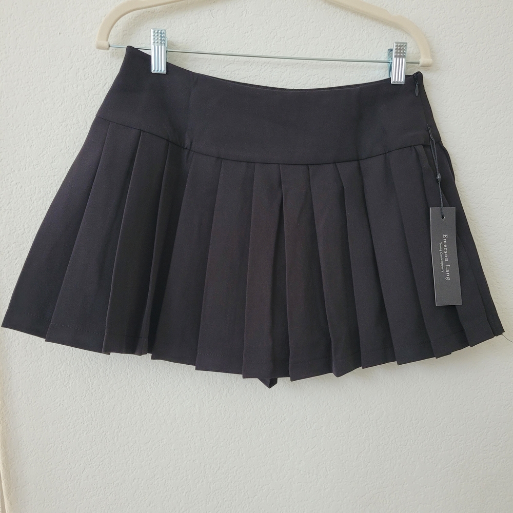 NWT Emerson Lang Black Pleated Tennis Skort Mini Skirt Women's Medium